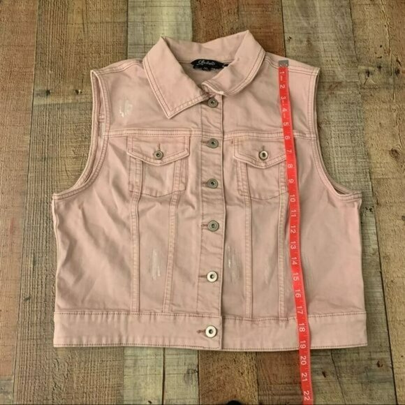 Charlie B collections distressed blush pink cropped denim vest with sequins - L - Picture 6 of 7